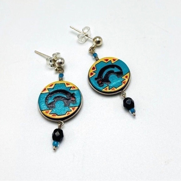 Mato Southwestern Native American Bear Arrow Blue Tribal Ethnic Geometric Dangle - Picture 16 of 16